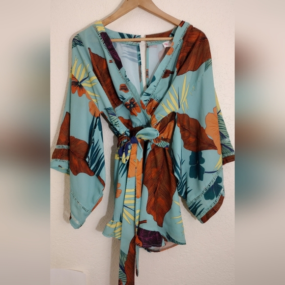 L'ATISTE Pants - L'ATISTE Teal and Orange Floral Romper